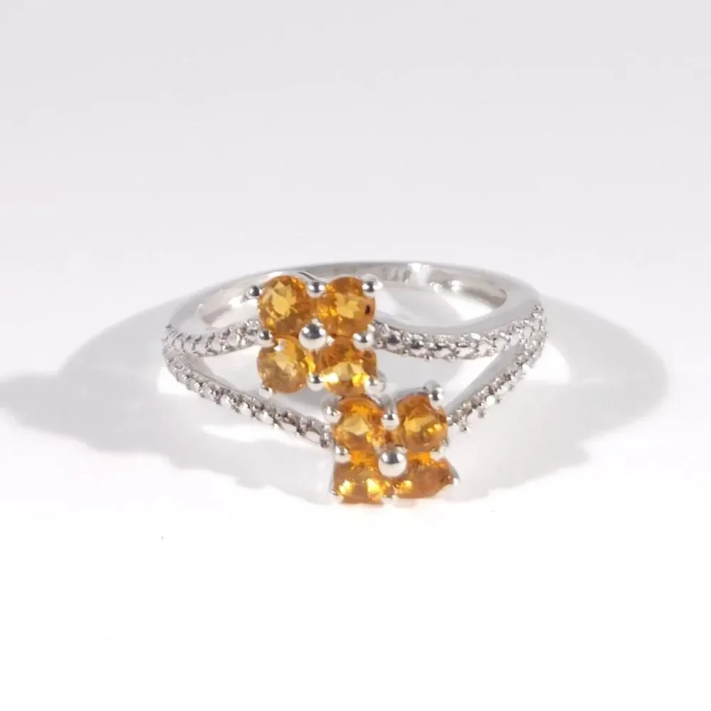 Opal Fire Opal Flower Ring Sterling Silver Size 7-3/4